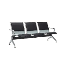 Chrome Steel 3 Seater Hospital Chair (Black, Silver)